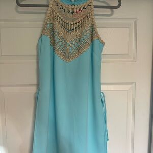 Lilly Pulitzer Blue Halter Dress with Gold Accents